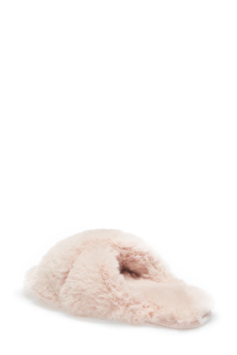 Faux Shearling Crossover Slide Slipper, Alternate, color, PINK