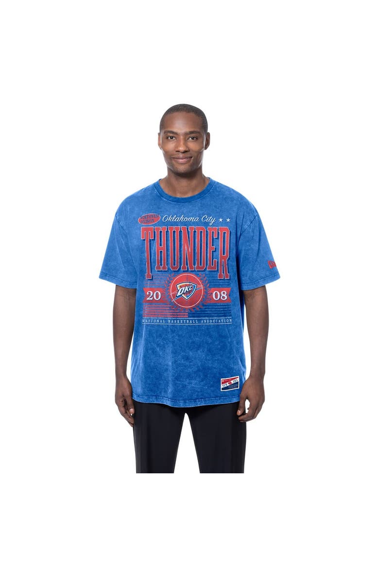 Men's New Era  Blue Oklahoma City Thunder Oversized Throwback Collection Mineral Wash T-Shirt, Main, color, Blue