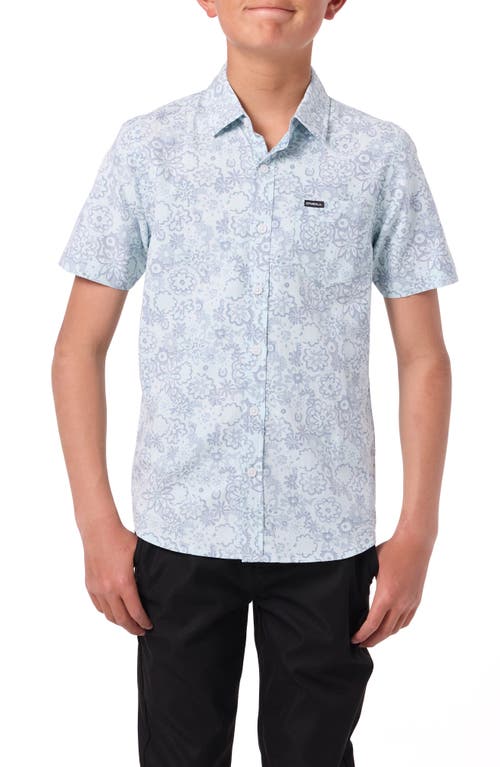O'neill Kids' Oasis Palm Tree Print Short Sleeve Button-up Shirt In Blue