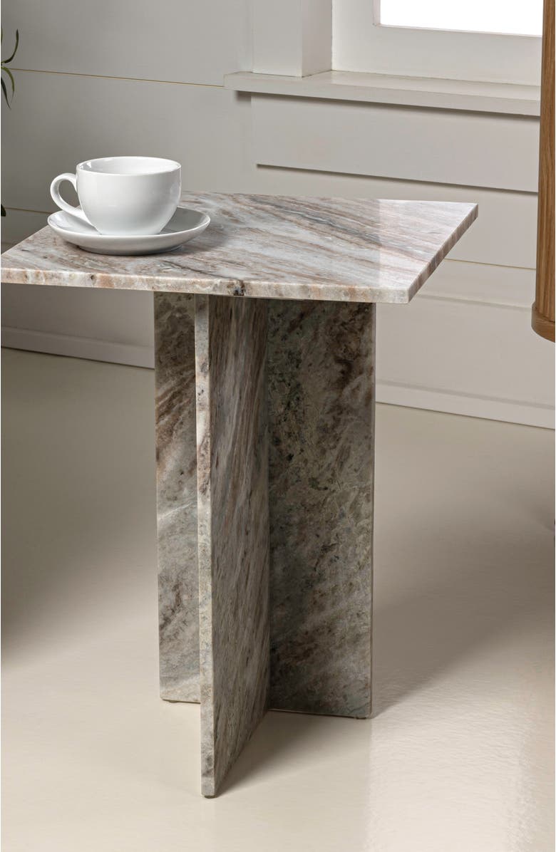 JONATHAN Y Cecil 18.5" Contemporary Natural Marble Handmade T-Shaped End Table, Alternate, color, Gray/Beige