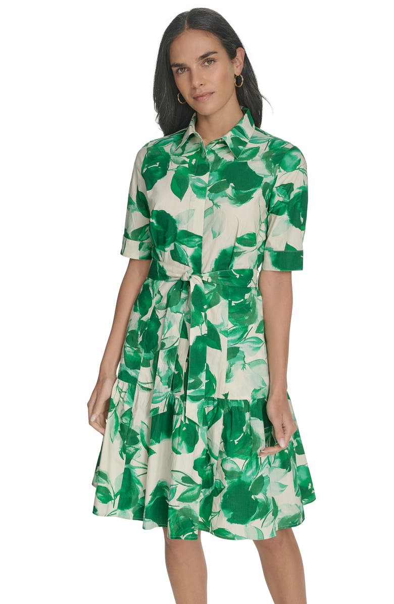 Calvin Klein Floral Short Sleeve Cotton Shirtdress, Alternate, color, 