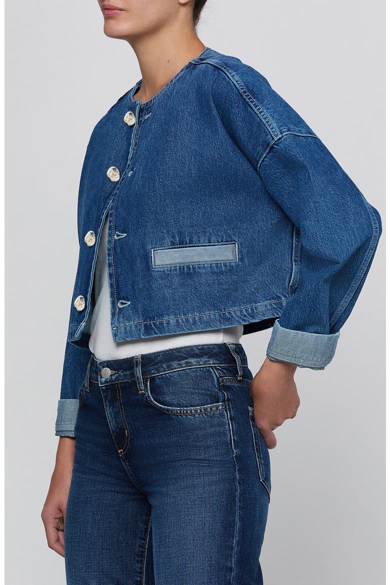 Verona Collarless Cropped Denim Jacket, Alternate, color, GOLETA