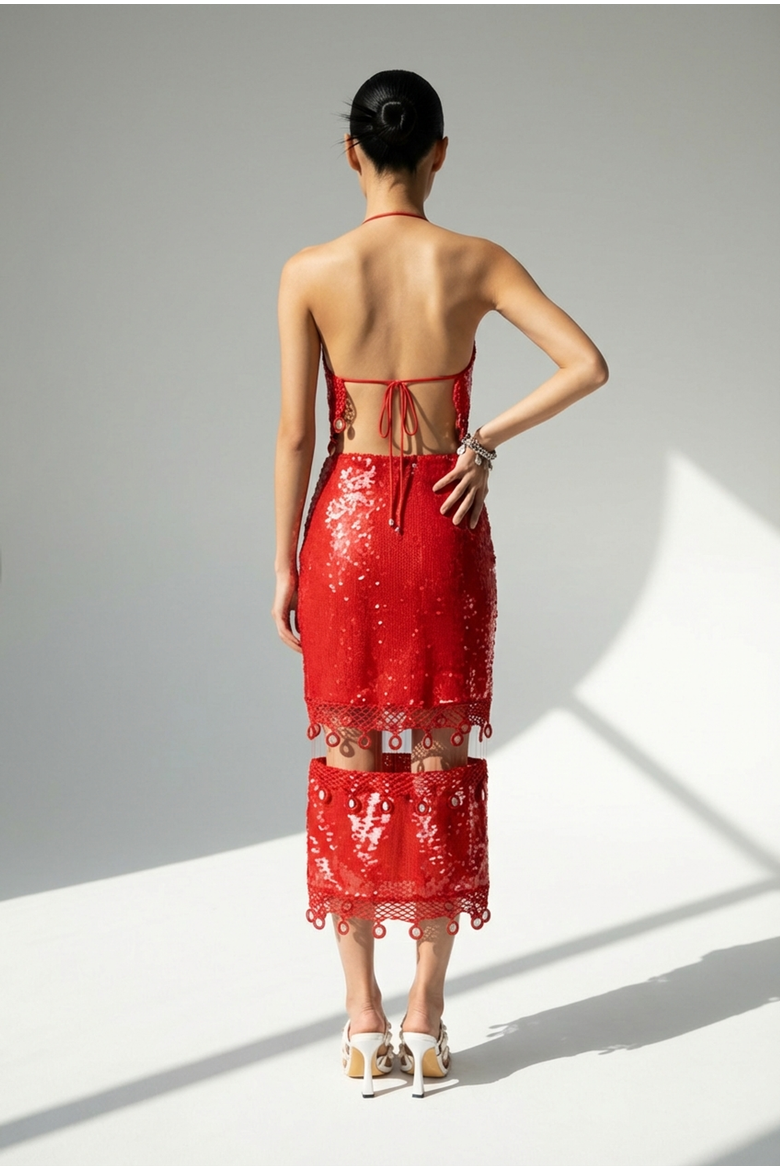 Floating Sequin Midi Skirt, Alternate, color, Red