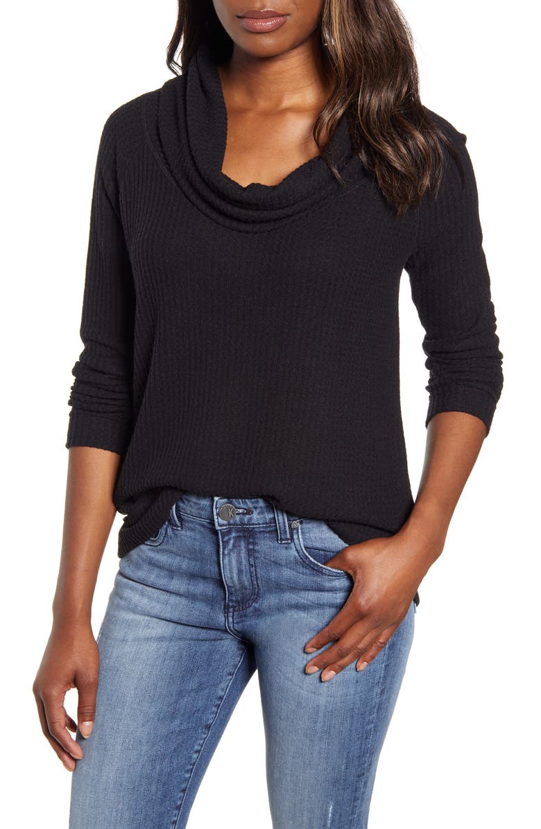 Caslon<sup>®</sup> Cowl Neck Waffle Knit Top, Main, color,