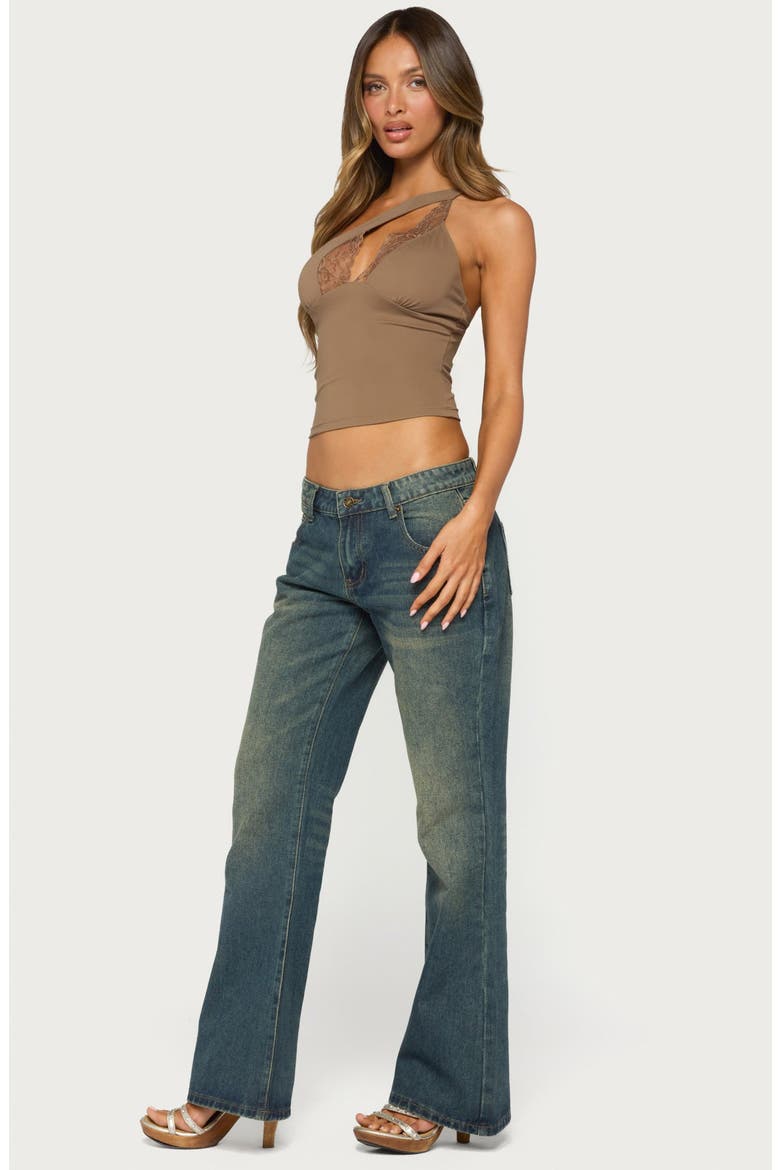 One Shoulder Lace Trim Cutout Camisole, Alternate, color, BROWN