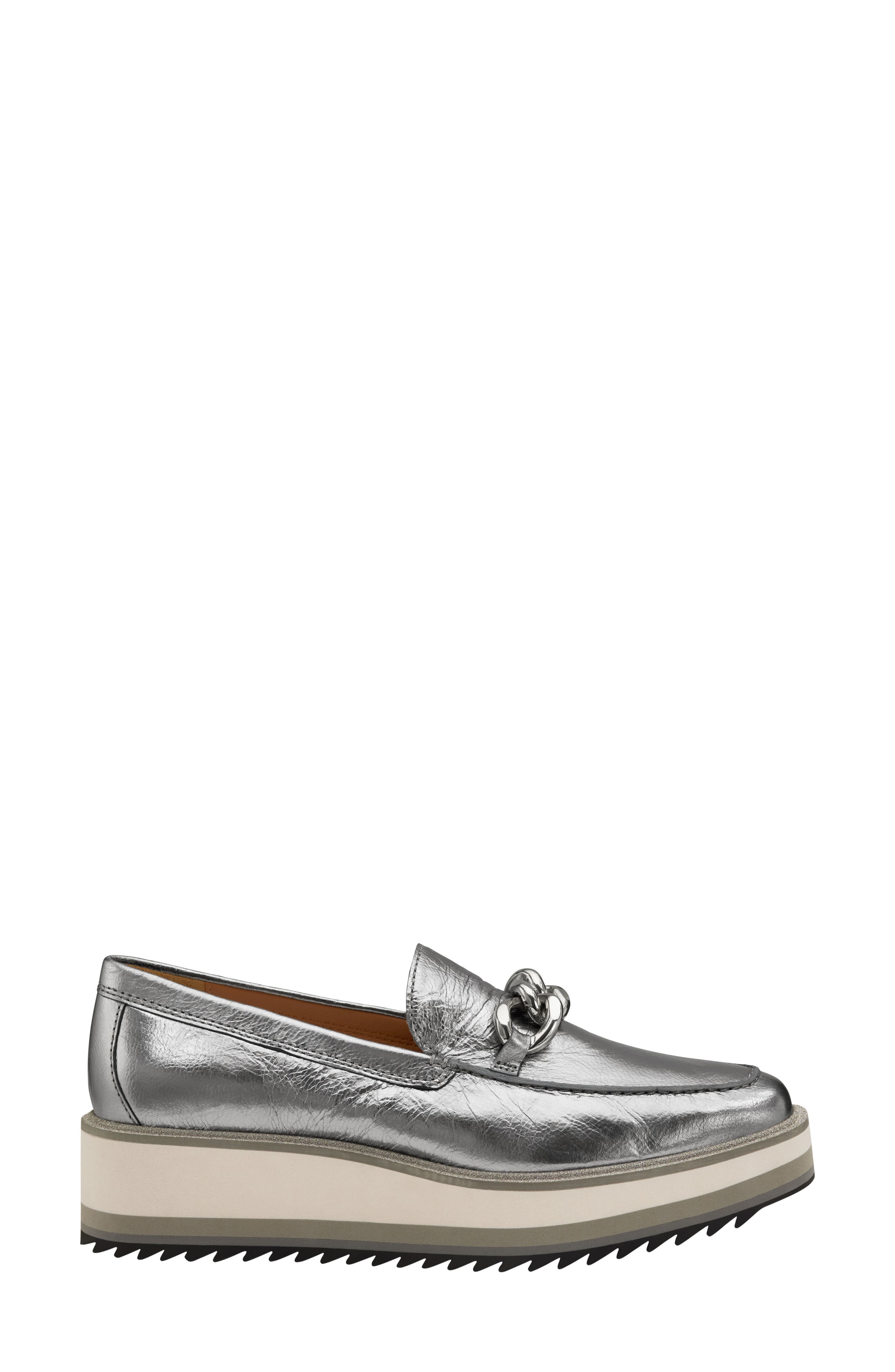 Gracelyn Chain Wedge Loafer, Alternate, color, SILVER METALLIC SHEEPSKIN