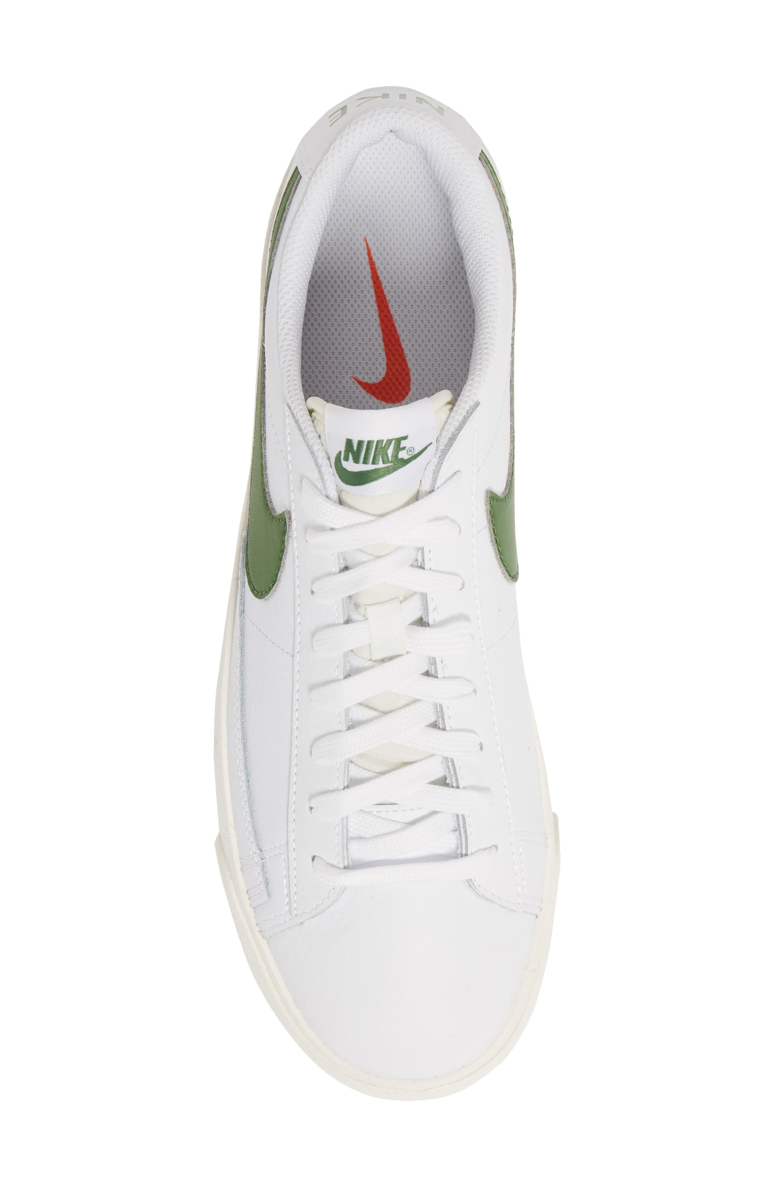 Blazer Low Leather Sneaker, Alternate, color, WHITE/ FOREST GREEN/ SAIL
