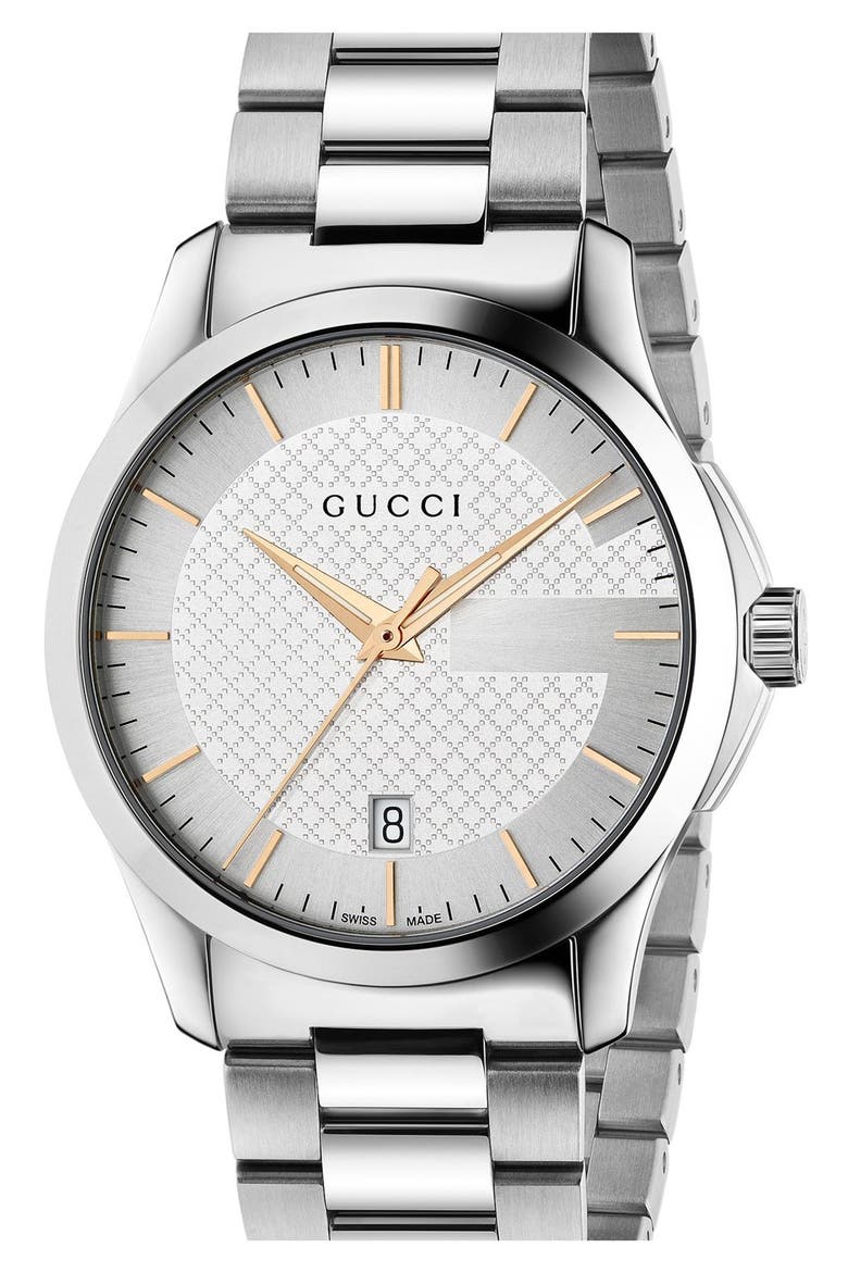 'G Timeless' Bracelet Watch, 38mm, Main, color, SILVER