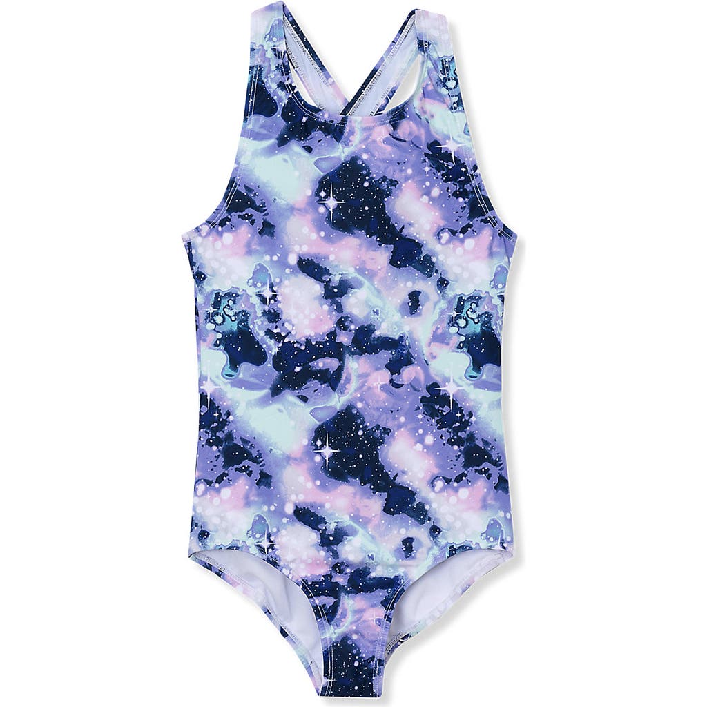 Lands' End Girls One Piece Swimsuit In Purple Sparkle