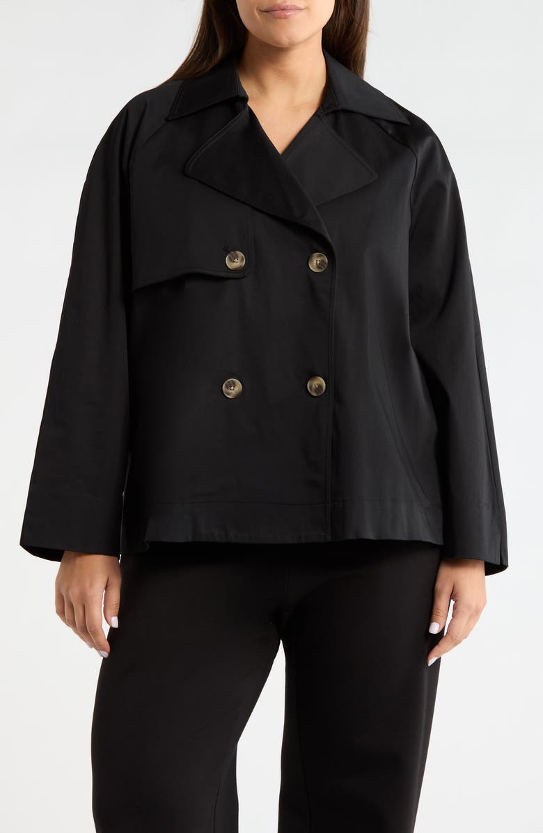 AK ANNE KLEIN Double Breasted Sateen Trench Coat, Alternate, color, Anne Black