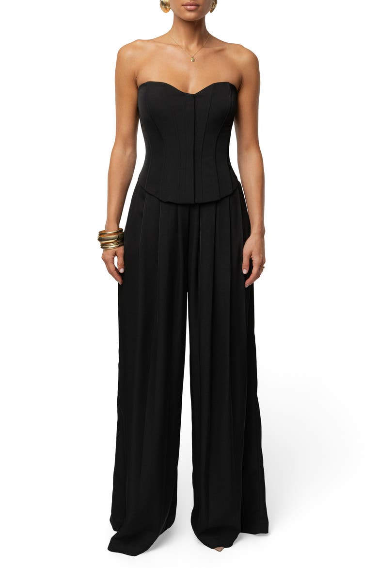 VIiv Satin Strapless Bustier Top, Alternate, color, BLACK