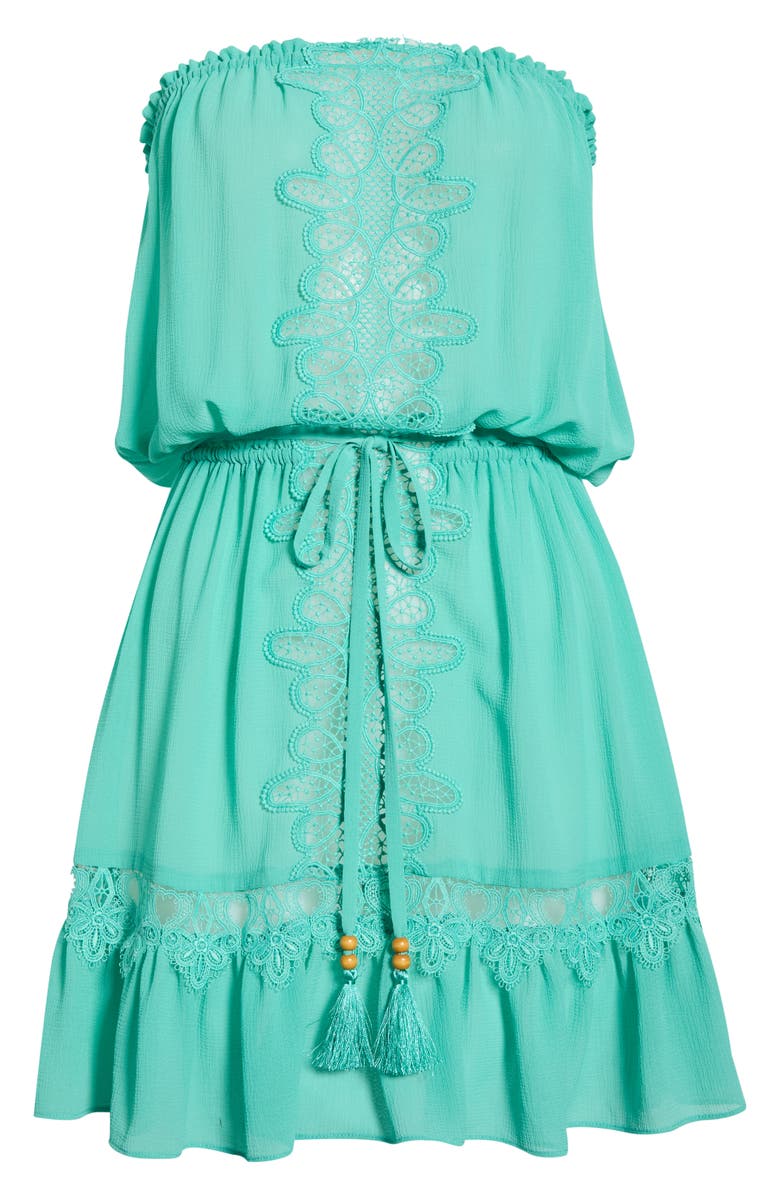 Ramy Brook Strapless Embrodiered Cover-Up Dress, Alternate, color, Seaglass