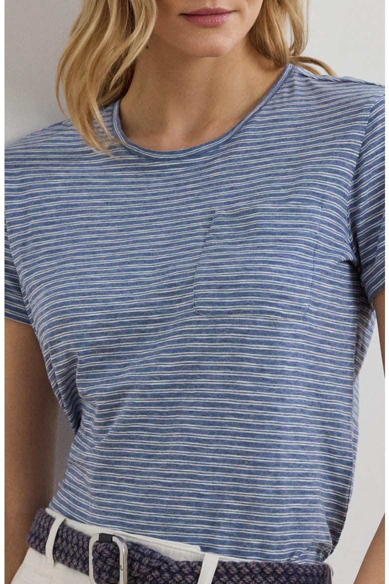 Stripe Slub Cotton Pocket T-Shirt, Alternate, color, CAPRI BLUE HEATHER/ WHITE