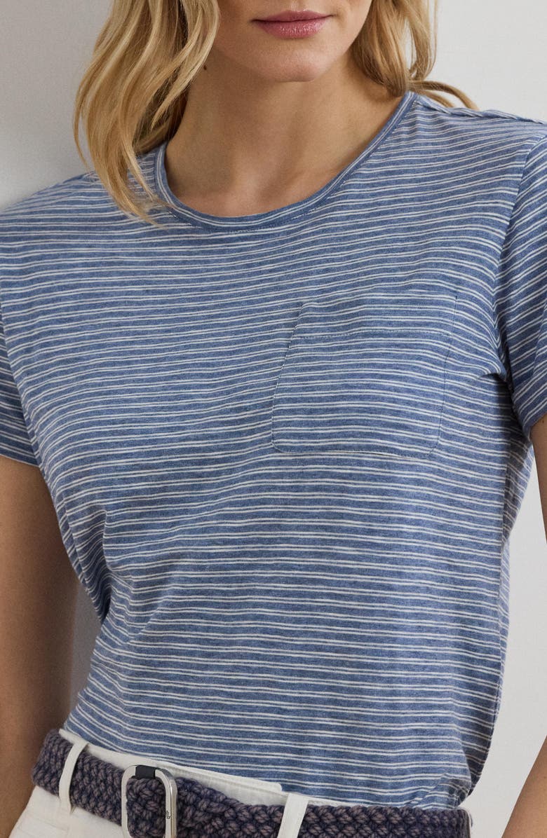Lauren Ralph Lauren Stripe Slub Cotton Pocket T-Shirt, Alternate, color,