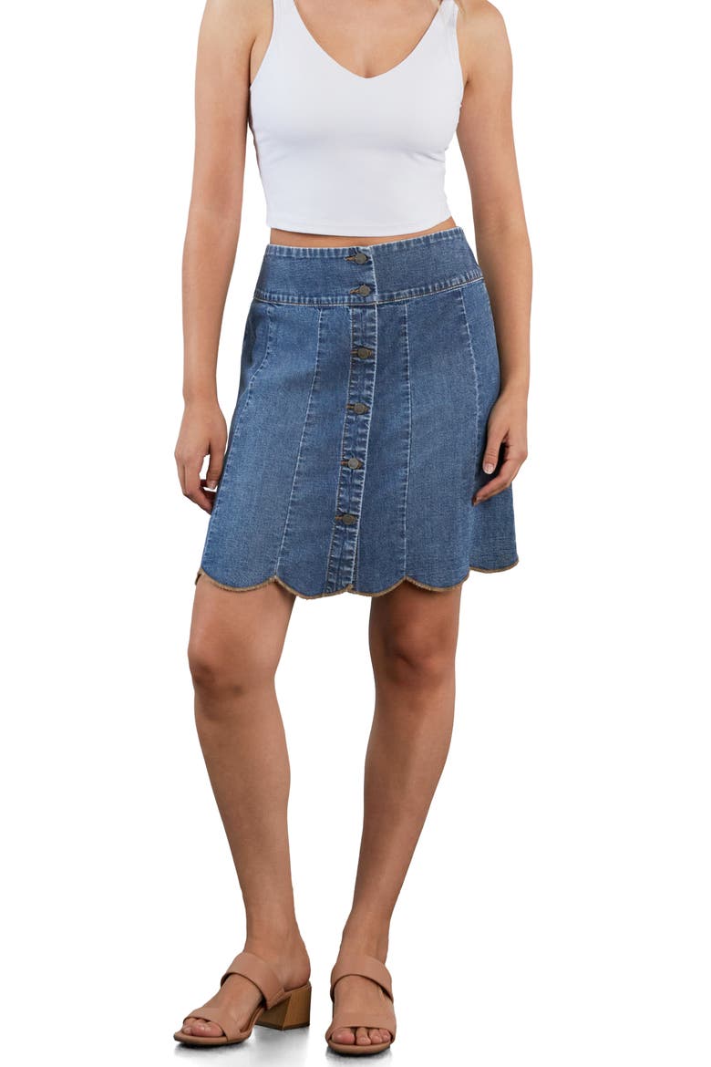 Scalloped Hem Denim Miniskirt, Alternate, color, SHINE BLUE