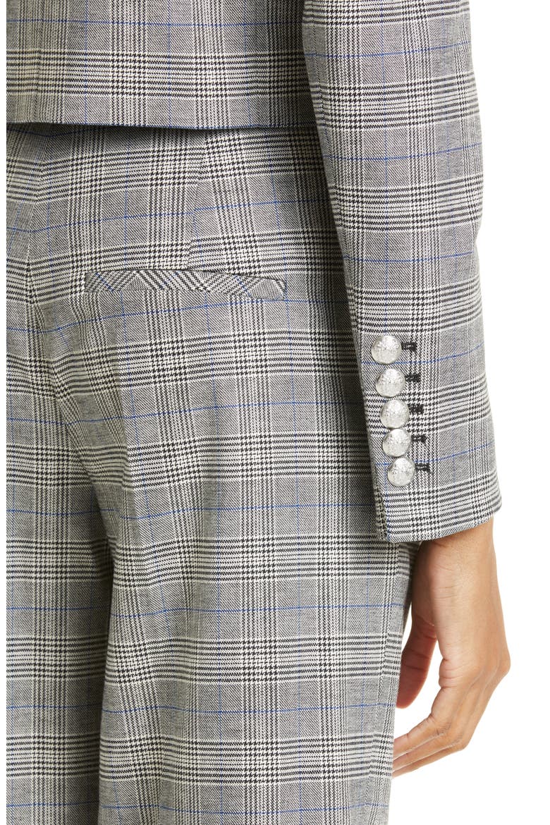 Fabiola Plaid Crop Blazer, Alternate, color, HEATHER GREY/ BLUE MULTI