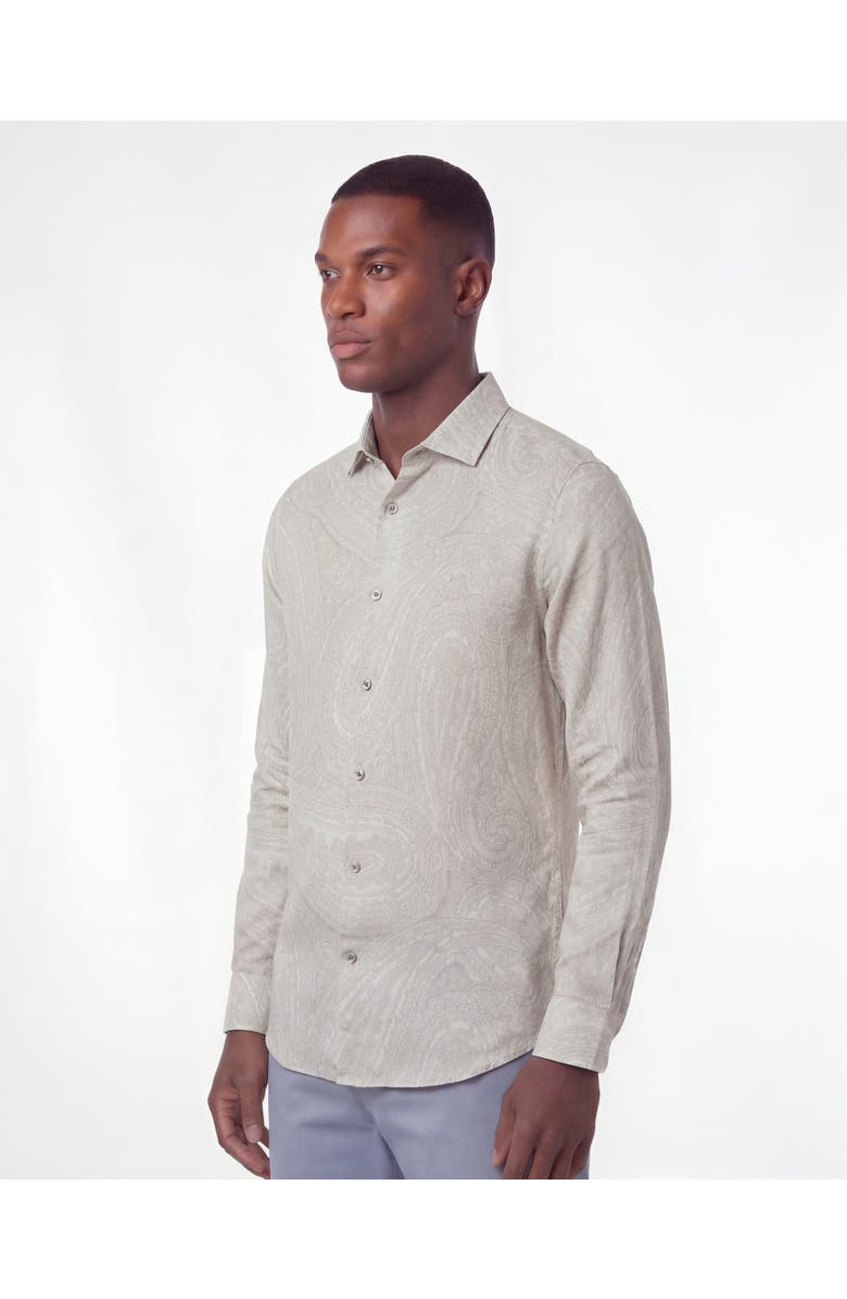 Lords of Harlech Uomo Wild Paisley Oxford Long Sleeve Fine Linen Shirt, Alternate, color, Ivory