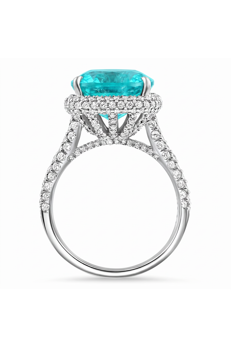 9.50Ct TW Cushion Paraíba & Pave Diamond Ring 14k Gold Lab Grown, Alternate, color, 14k White Gold