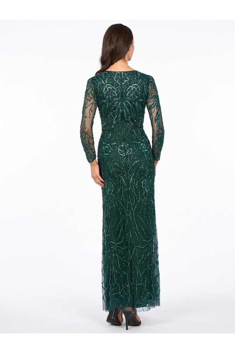 High Neck, Long Sleeve Beaded Gown, Alternate, color, Teal
