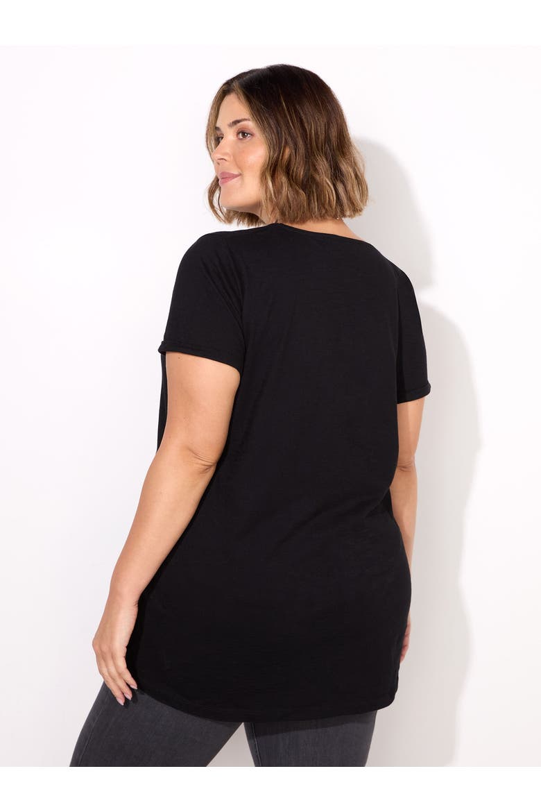 Cotton Slub V-Neck Longline T-Shirt, Alternate, color, Black