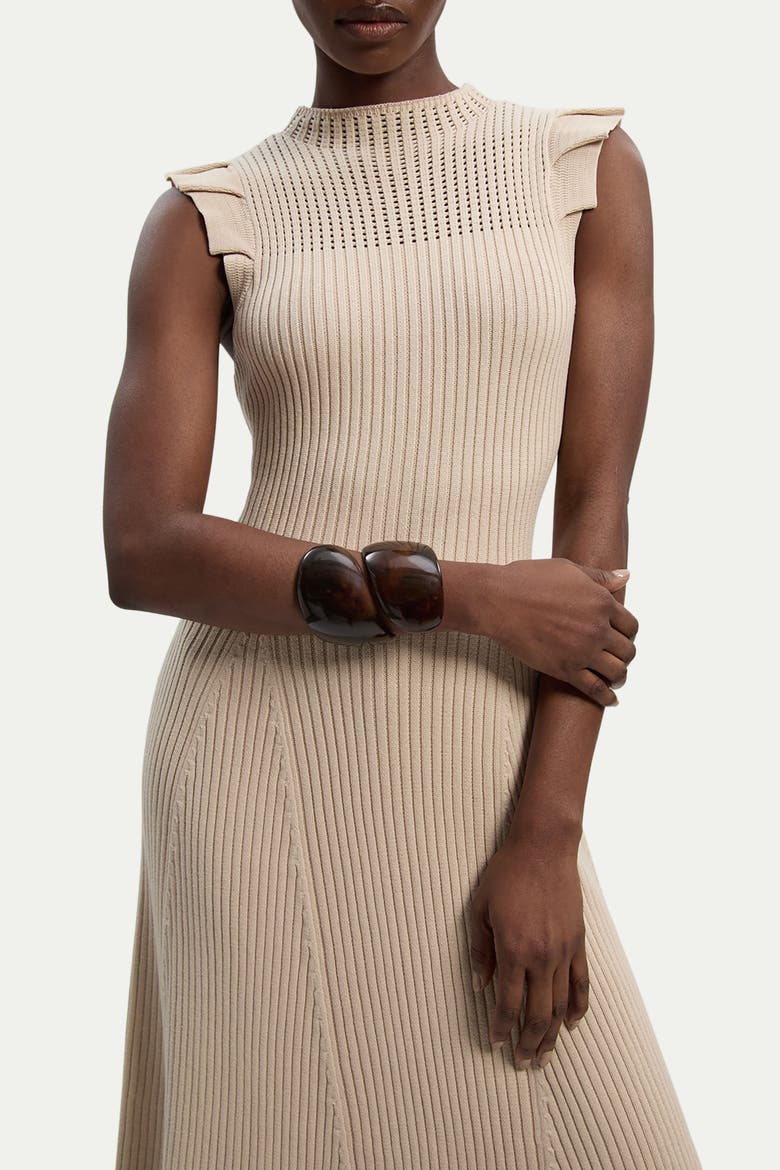 Pointelle Frill Sleeve Knit Midi Dress, Alternate, color, Cream