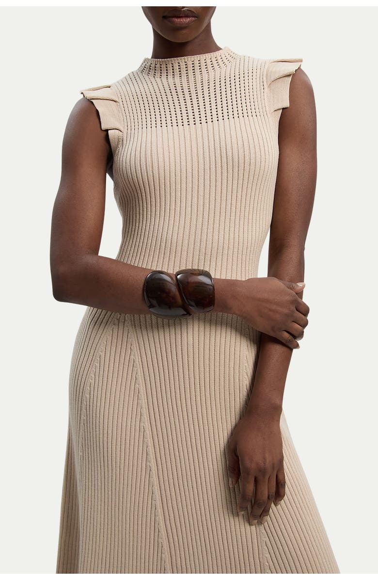 Karen Millen Pointelle Frill Sleeve Knit Midi Dress, Alternate, color, Cream