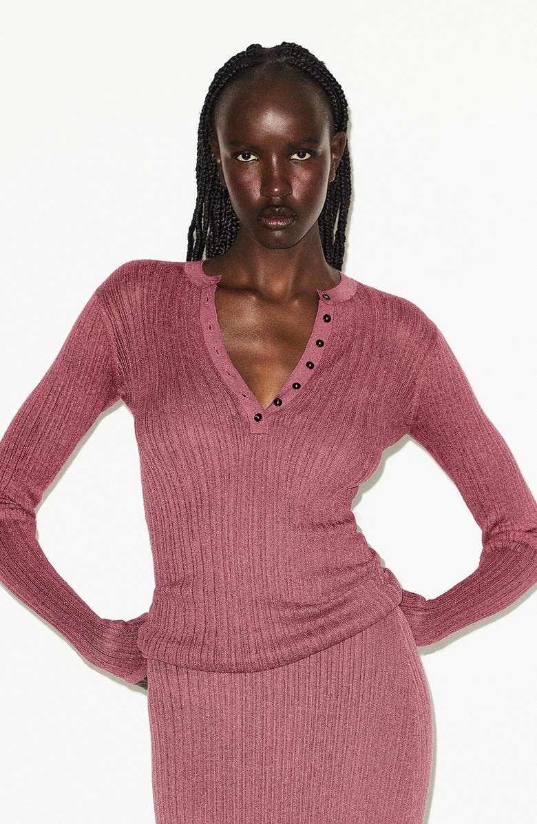 SKIMS Sheer Knit Long Sleeve Henley, Alternate, color, Beet