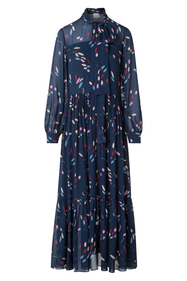 Dropping Dots Print Long Sleeve Georgette Midi Shirtdress, Alternate, color, INK-MULTICOLOR
