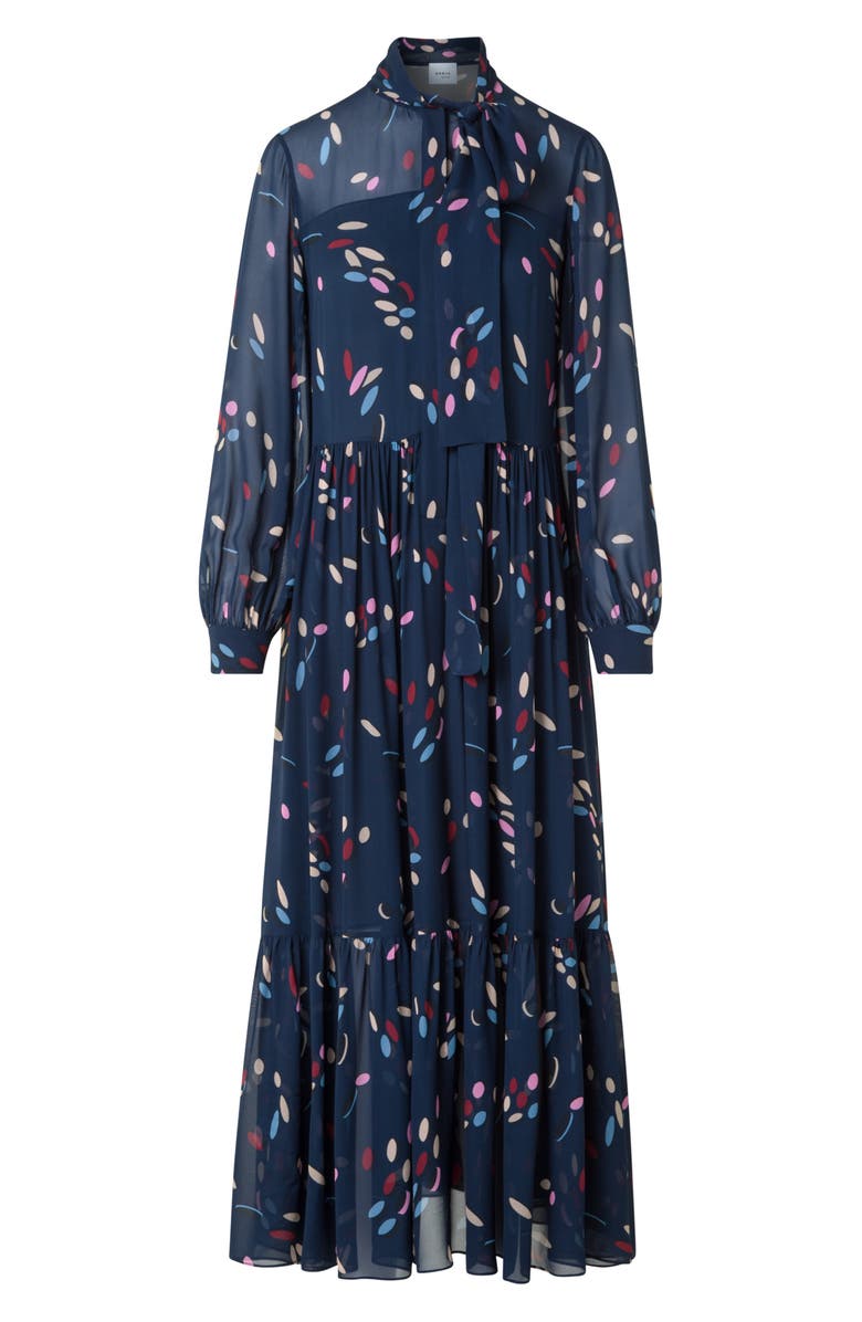 Akris punto Dropping Dots Print Long Sleeve Georgette Midi Shirtdress, Alternate, color, Ink-Multicolor