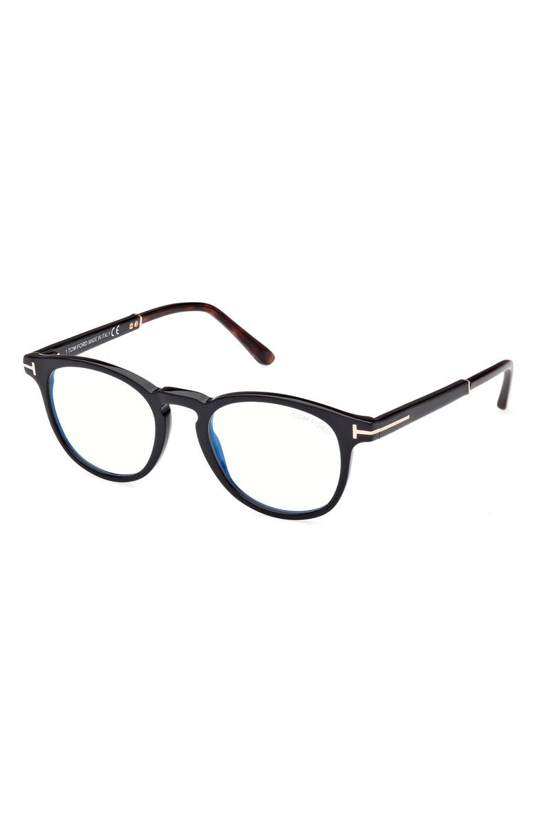 TOM FORD 49mm Round Blue Light Blocking Optical Glasses, Alternate, color, 