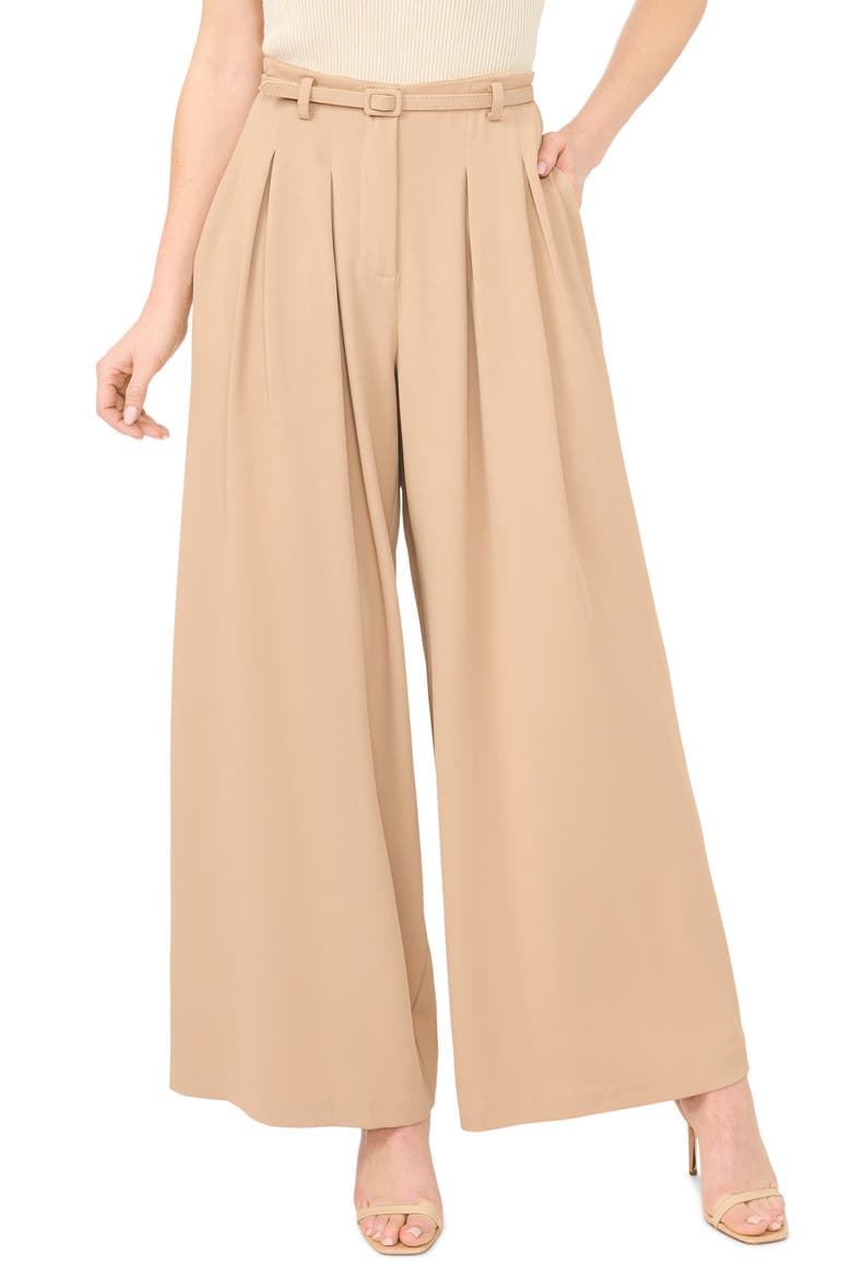 Belted Pleated High Waist Wide Leg Pants, Main, color, NOMAD CAMEL