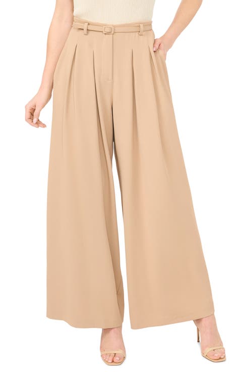 Belted Pleated High Waist Wide Leg Pants (Regular & Petite)