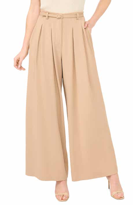 Belted Pleated High Waist Wide Leg Pants