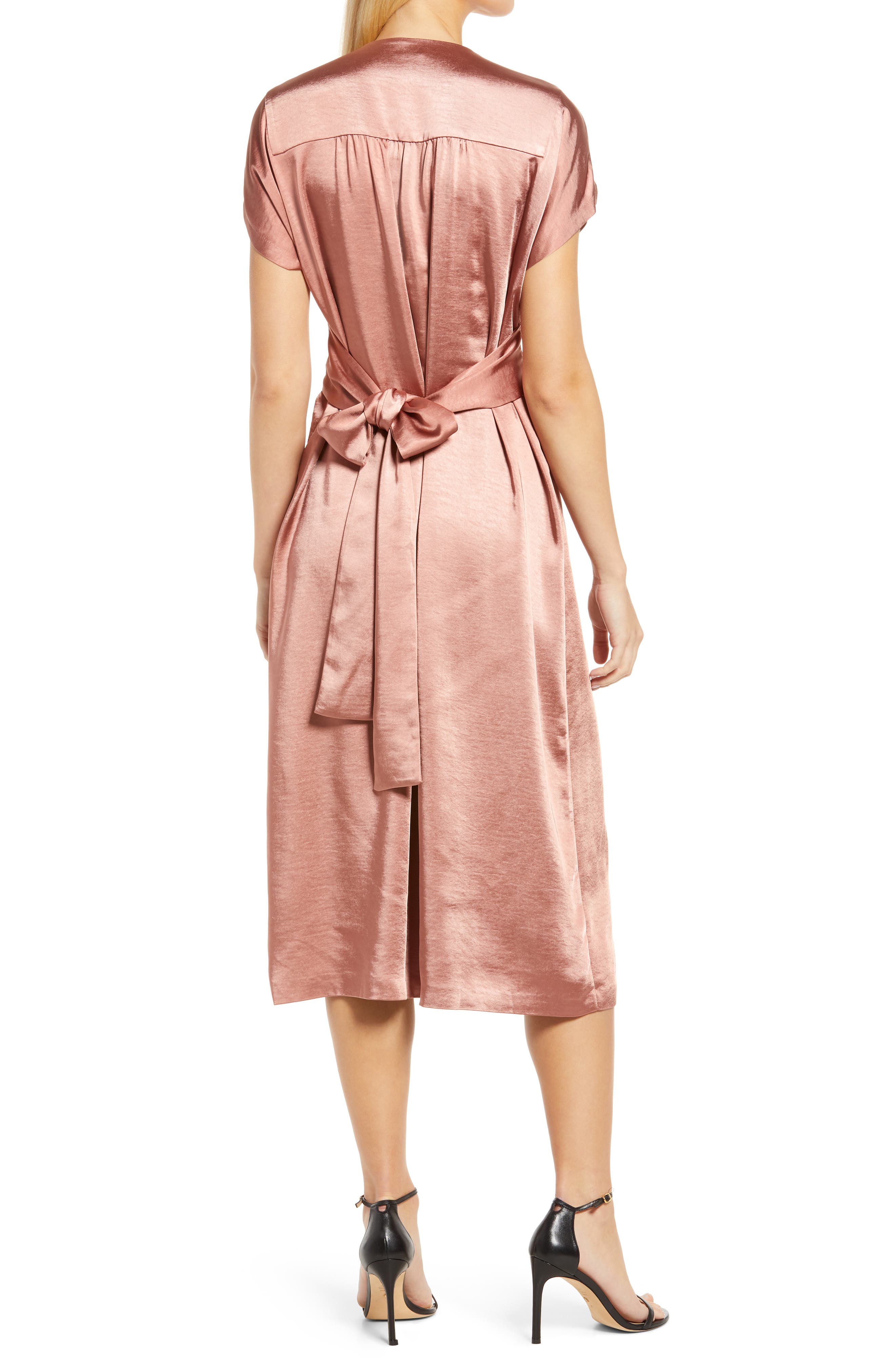 Anne Klein Women's Extra Small Pink Faux-Wrap Mesh-Sleeve Midi Dress NWT main image 1