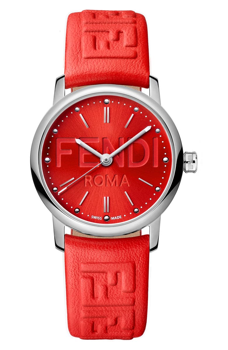 Fendi Forever Fendi Swiss Quartz Leather Strap Watch, 29mm, Main, color,