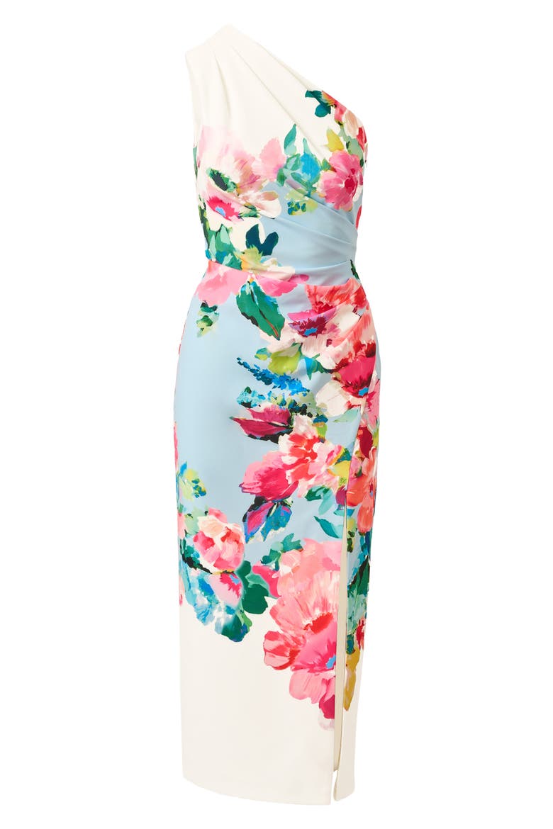 One-Shoulder Border Gown, Alternate, color, BLUE MULTI