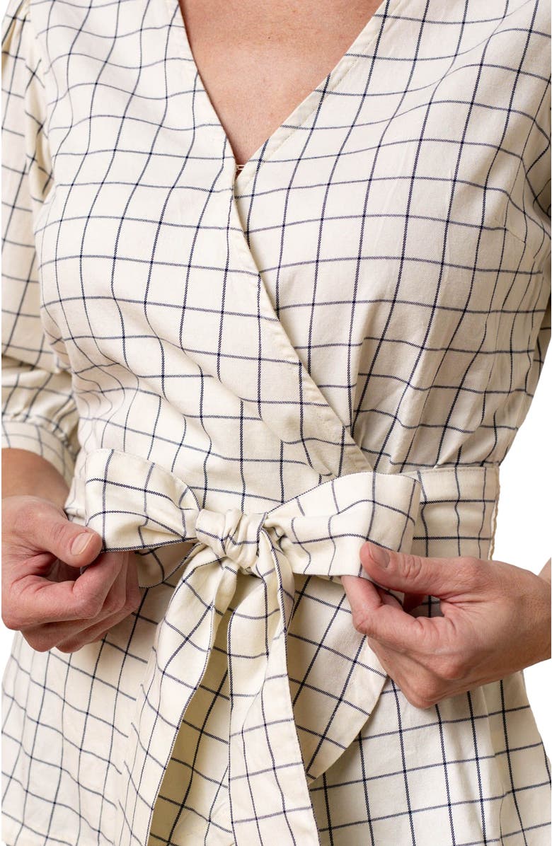 Hope 
Henry Women
s Organic Puff Sleeve Wrap Top, Alternate, color, Ivory And Navy Windowpane
