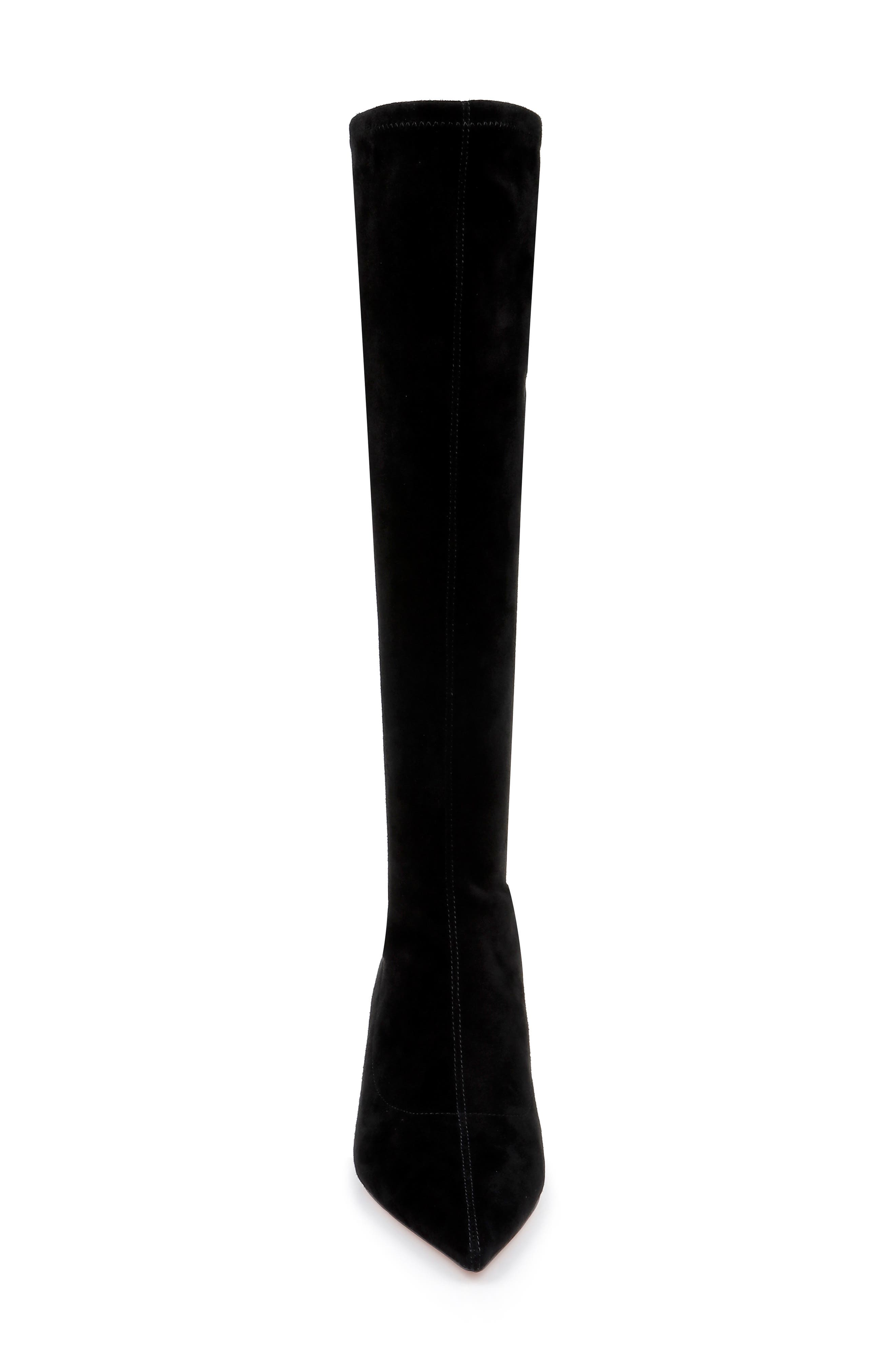 L'AGENCE Emilie Pointed Toe Kitten Heel Knee High Boot, Alternate, color, Black Suede