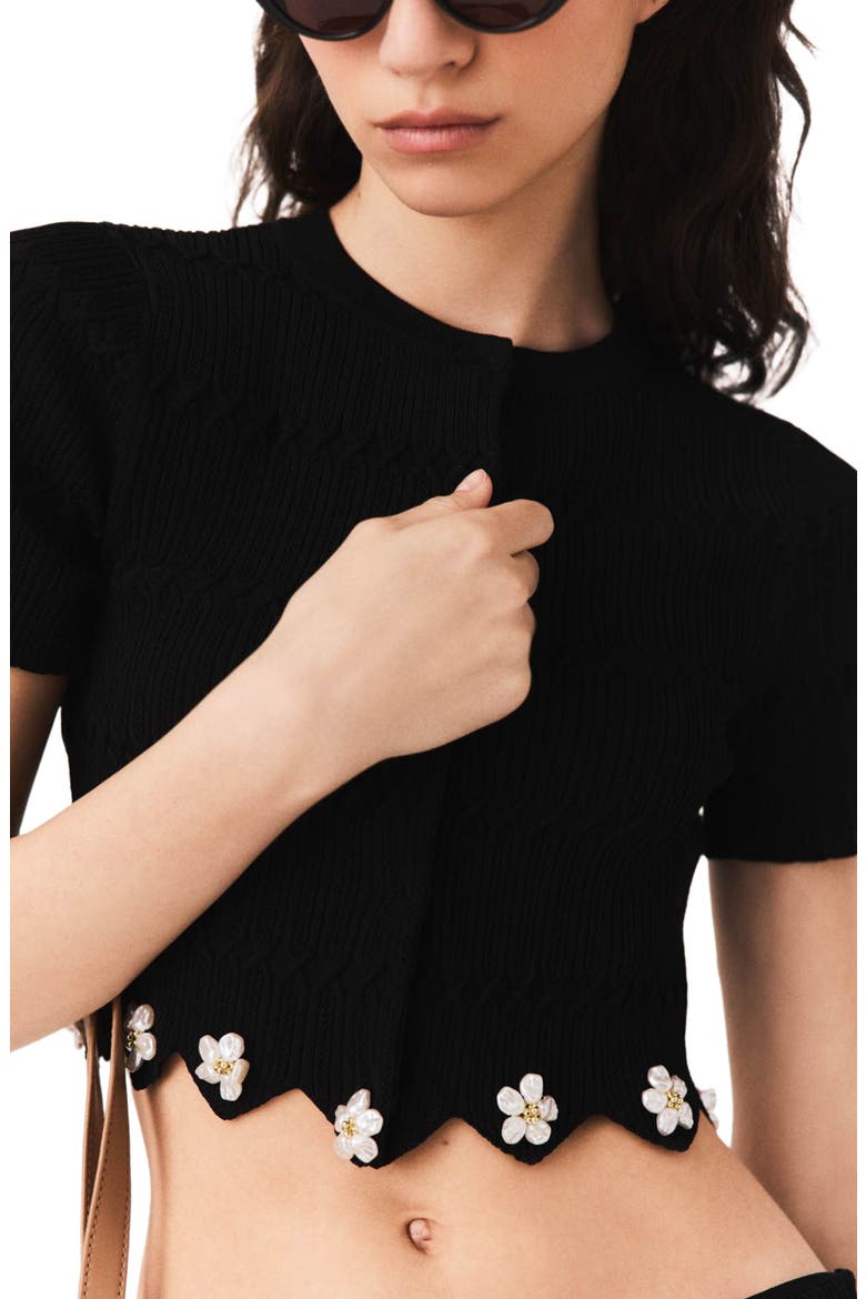 Cardigan with floral jewel details, Alternate, color, Black