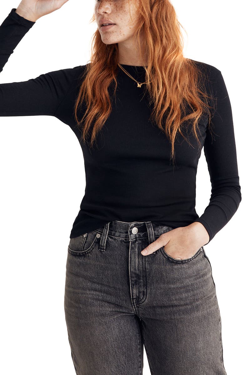 Madewell Fine Ribbed Crewneck Long Sleeve Tee, Main, color,