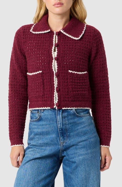 Contrast Trim Point Collar Cardigan