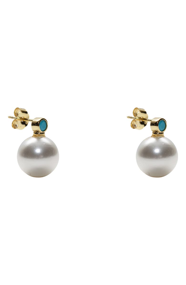 Argento Vivo Sterling Silver Scarlette Turquoise & Faux Pearl Stud Earrings, Main, color, Gold