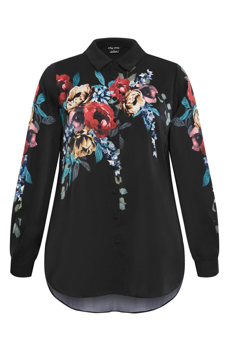 City Chic Phoebe Print Shirt, Alternate, color, Dark Late Bloom