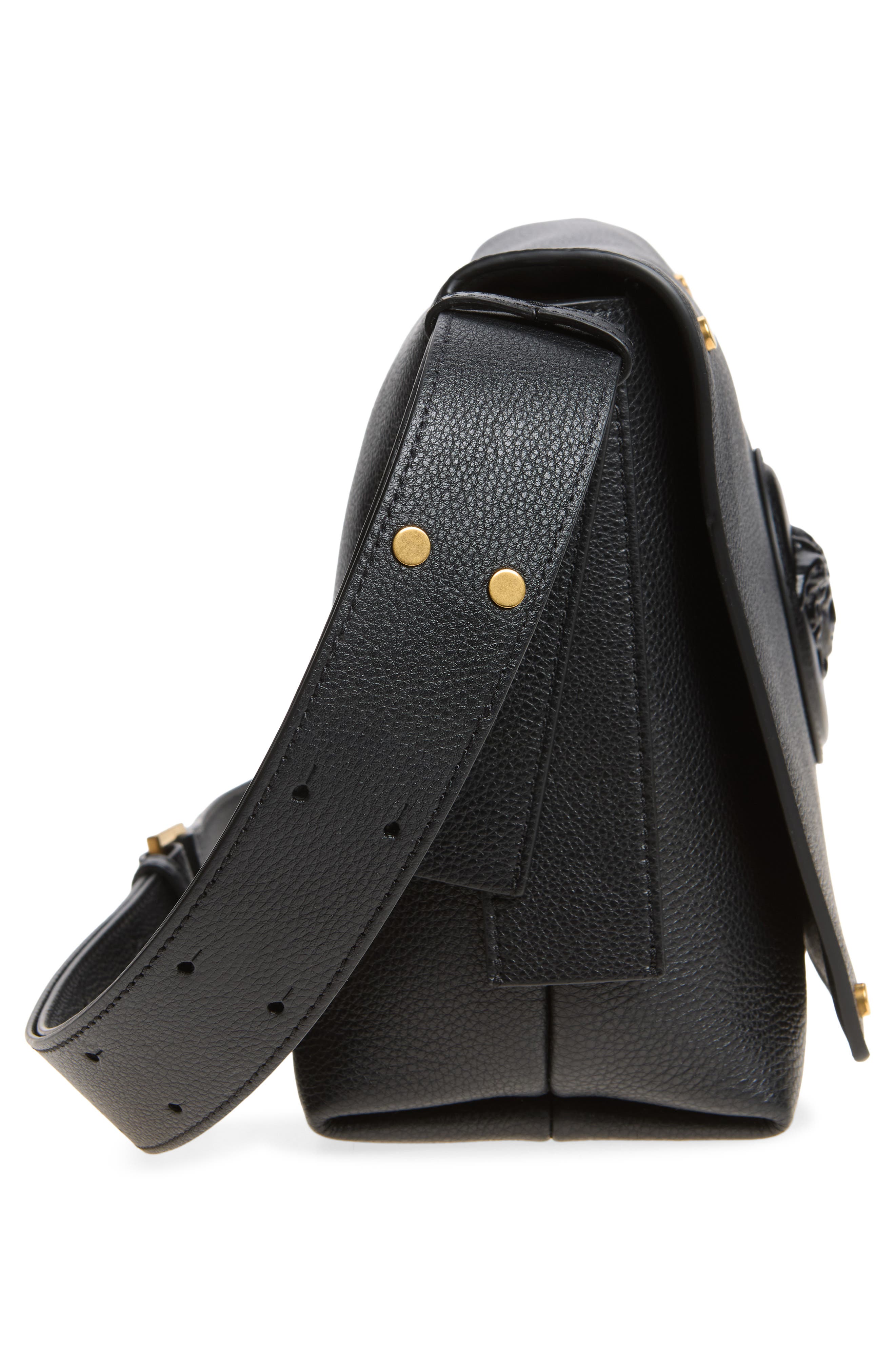 Small Leather Messenger Bag, Alternate, color, BLACK-GOLD 82