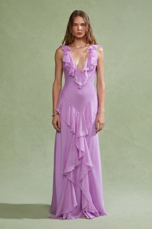 Amur Estella Bias Ruffled Gown In Pink