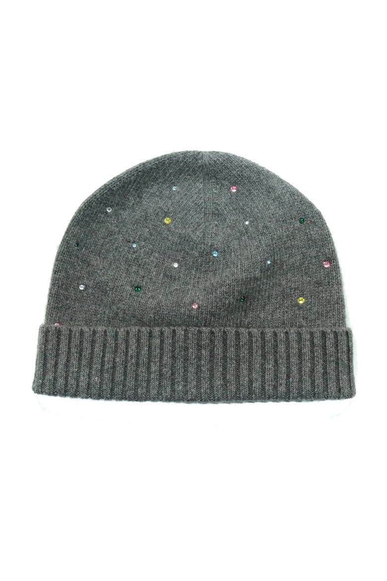 Cashmere beanie with crystal stones, Main, color, MEDIUM HEATHER GREY