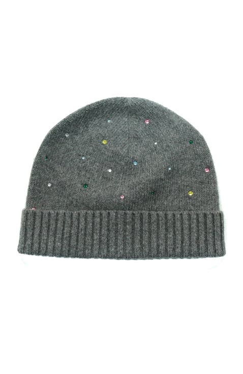 Cashmere beanie with crystal stones