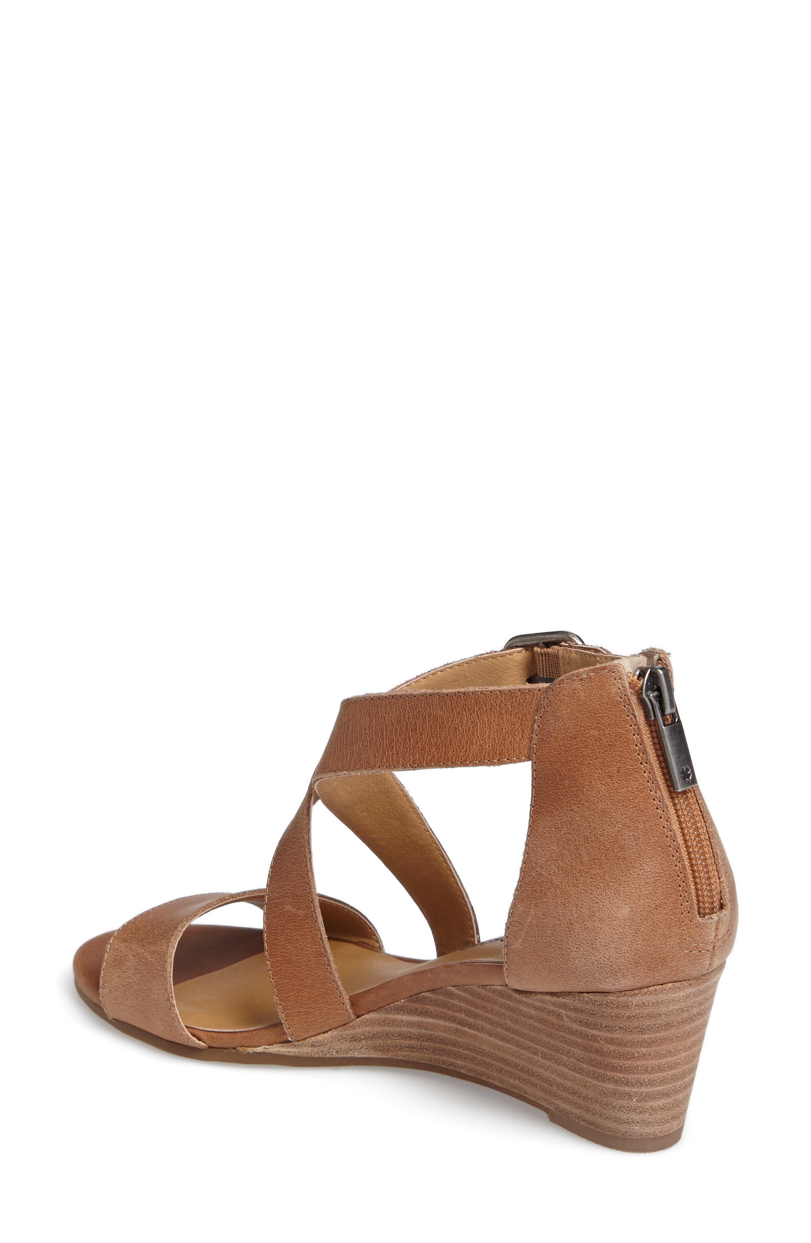 Jenley Wedge Sandal, Alternate, color, DARK CAMEL LEATHER