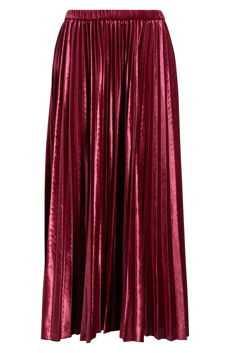 Anne Klein Pull-On Pleated Velour Skirt, Alternate, color, Ruby Red