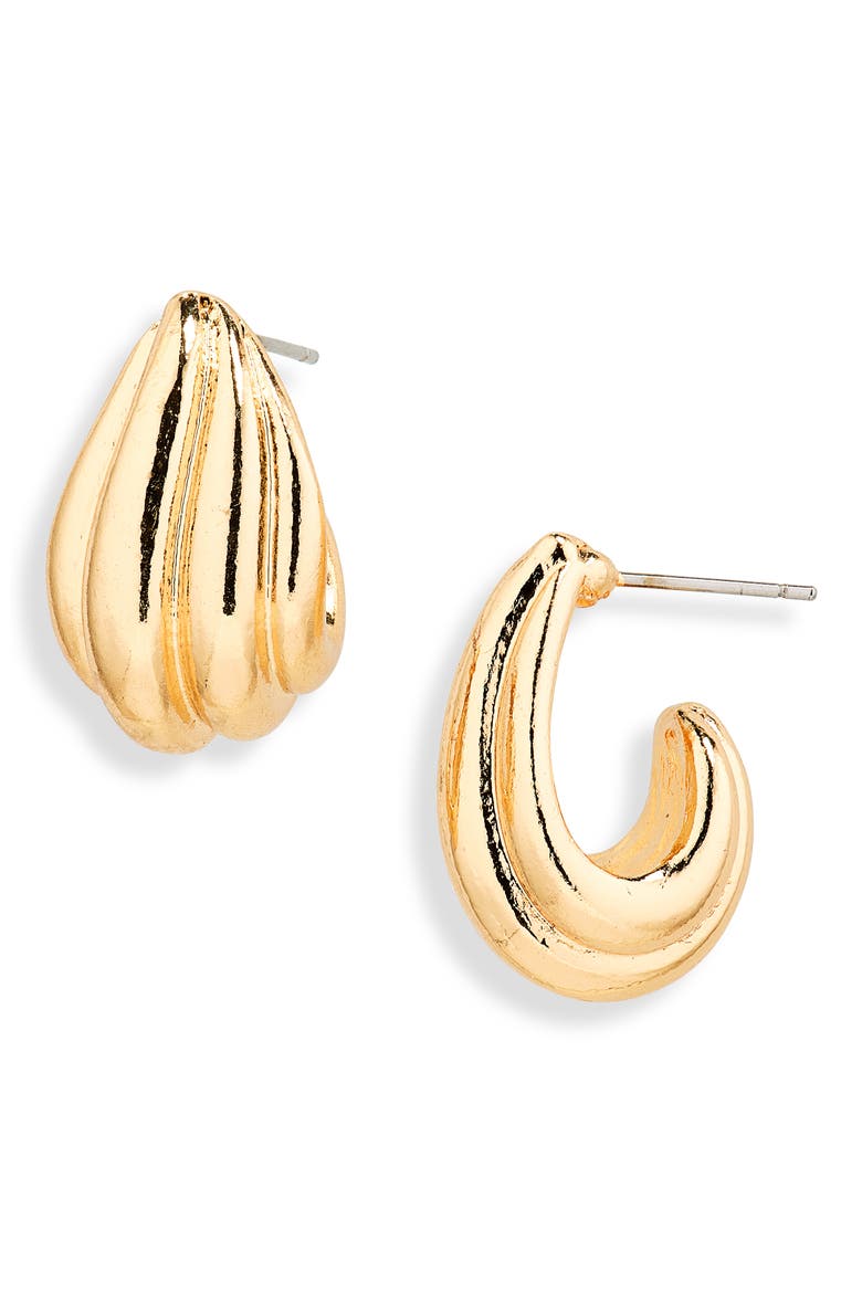 'J' Hoop Earrings, Main, color, GOLD